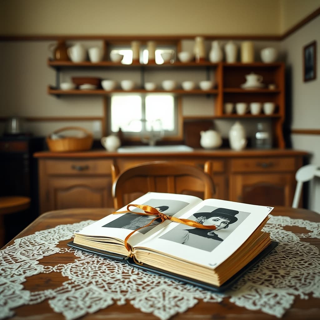 ribbon-photo-album-kitchen-shelf-domestic-ritual-memory