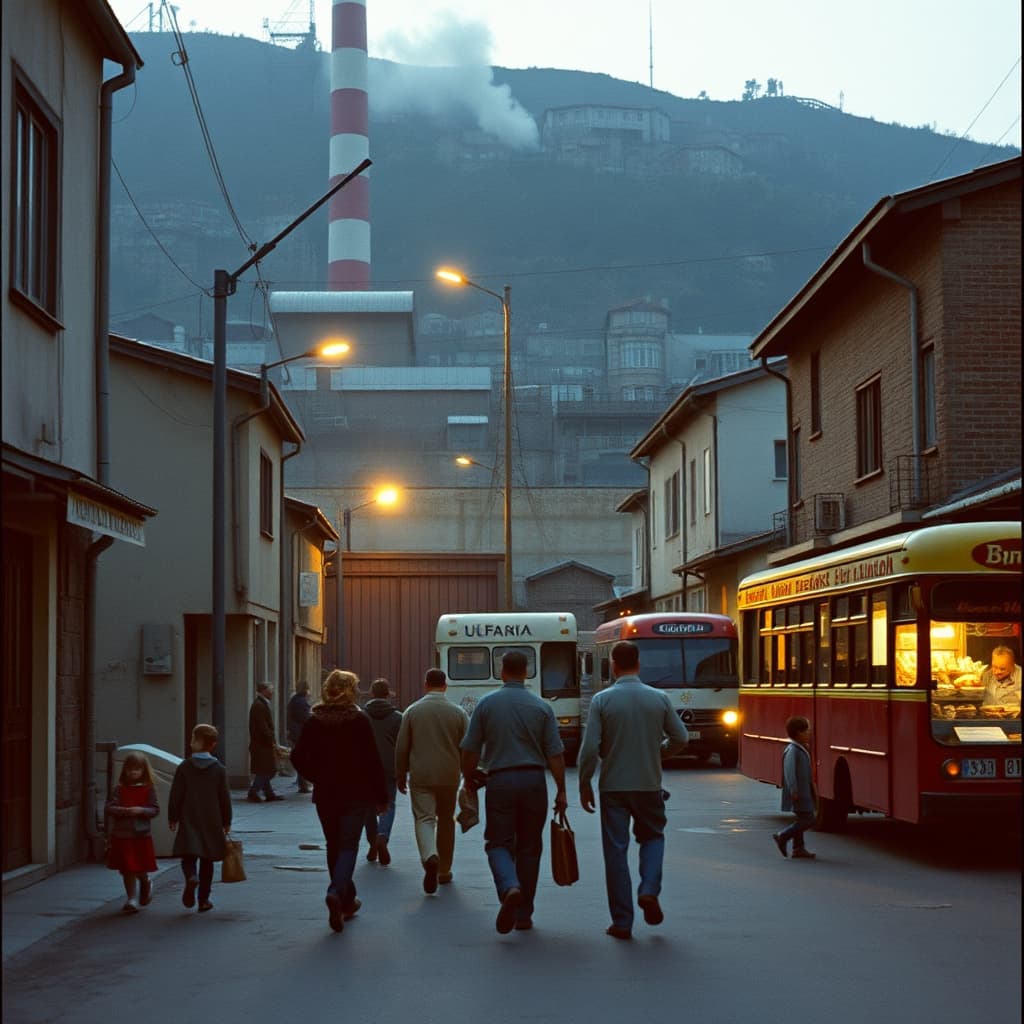 Workers approach a factory gate as a morning whistle shapes the rhythm of a 1960s Turkish neighbourhood