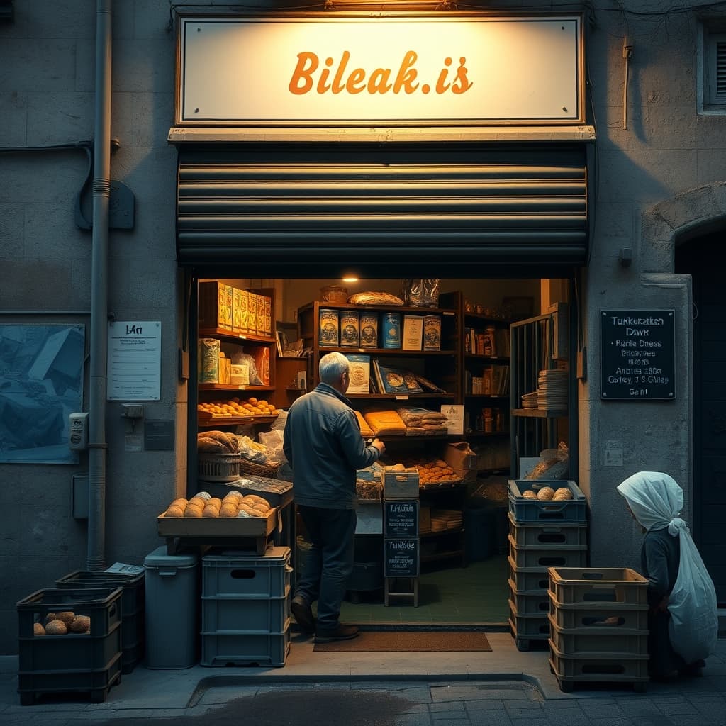 A neighbourhood shopkeeper greeting familiar residents while opening the shop at dawn