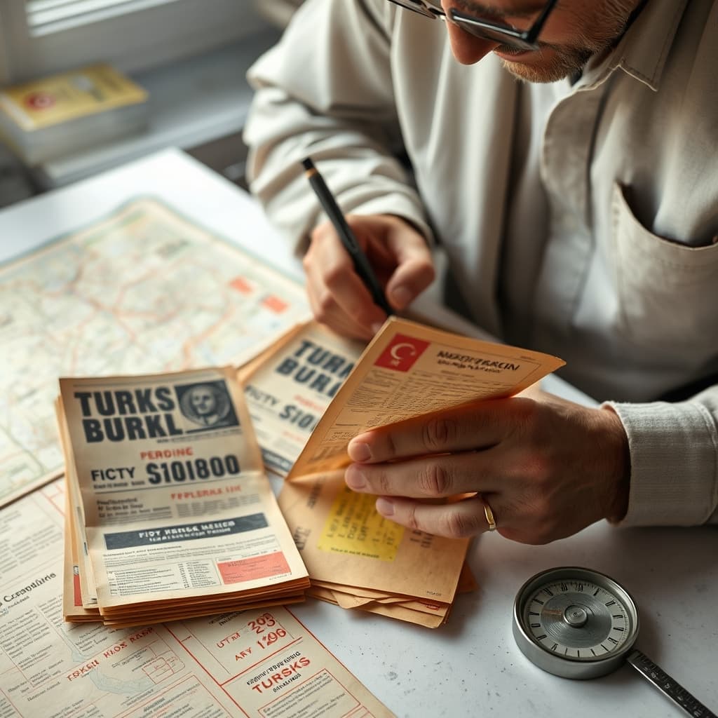 An archivist examines the fronts, backs, folds and pinholes of old colourful city handbills.