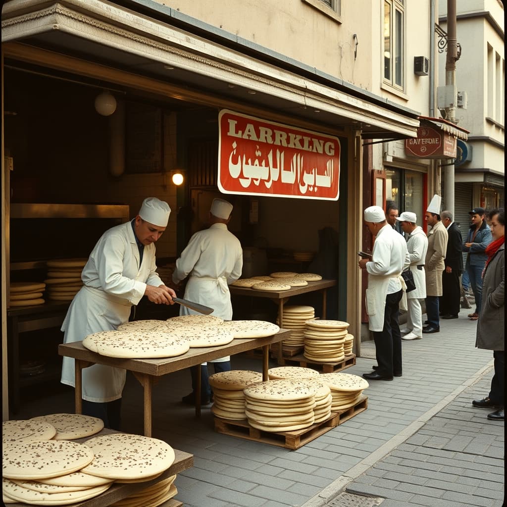 Bakers shape Ramadan pide while an orderly pre-iftar queue waits outside the neighbourhood bakery