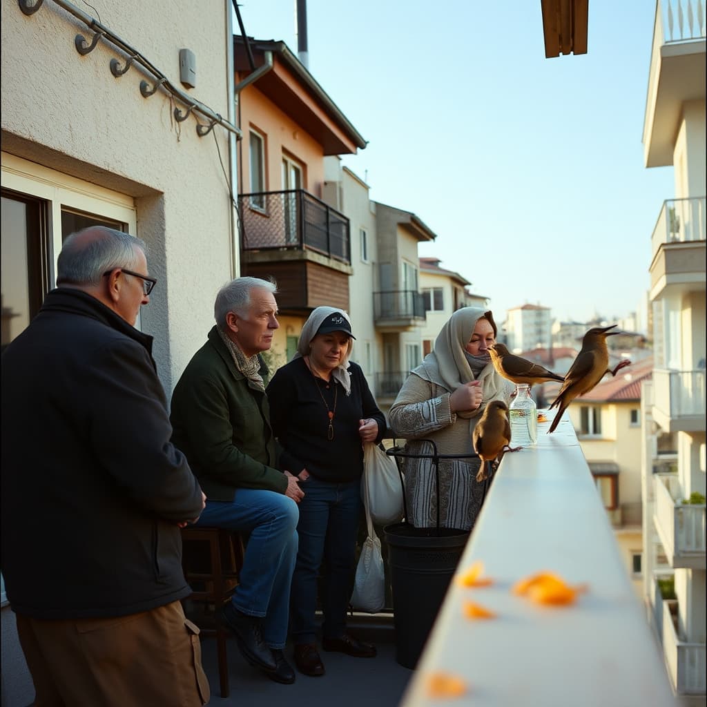 Neighbours choose responsible urban bird care while setting stale bread aside for household reuse