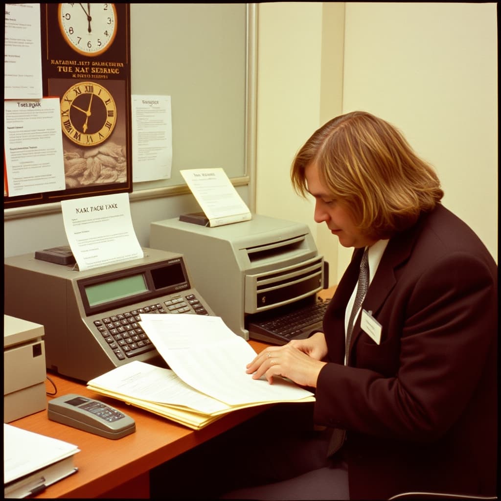An office clerk checks a fax transmission report and page count before securing the received pages