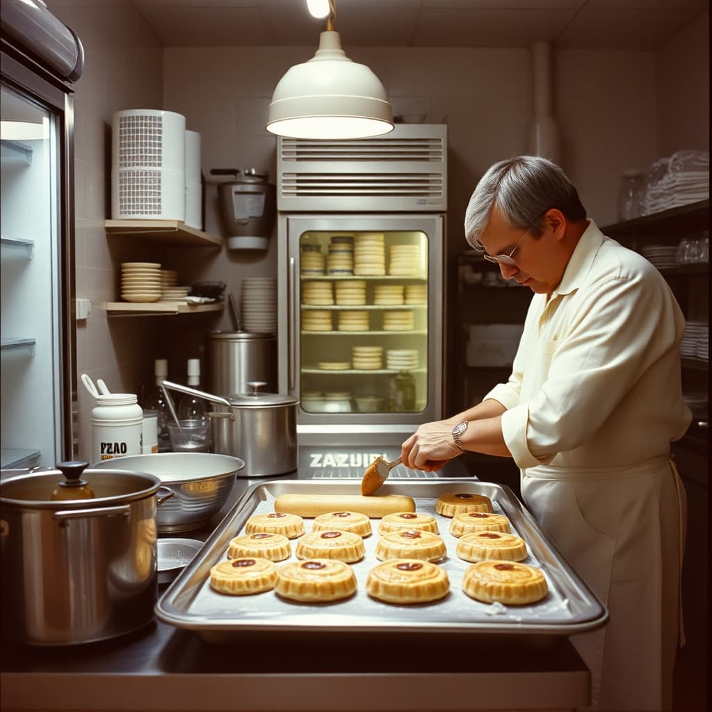 A confectioner carefully lifts and rolls browned kazandibi from a tray in a neighbourhood pudding shop